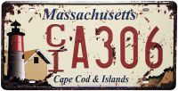 【YF】◕  Massachusetts A306 Cape Cod   Istands Metal Sign License Plate Car Plate Souvenir 6x12