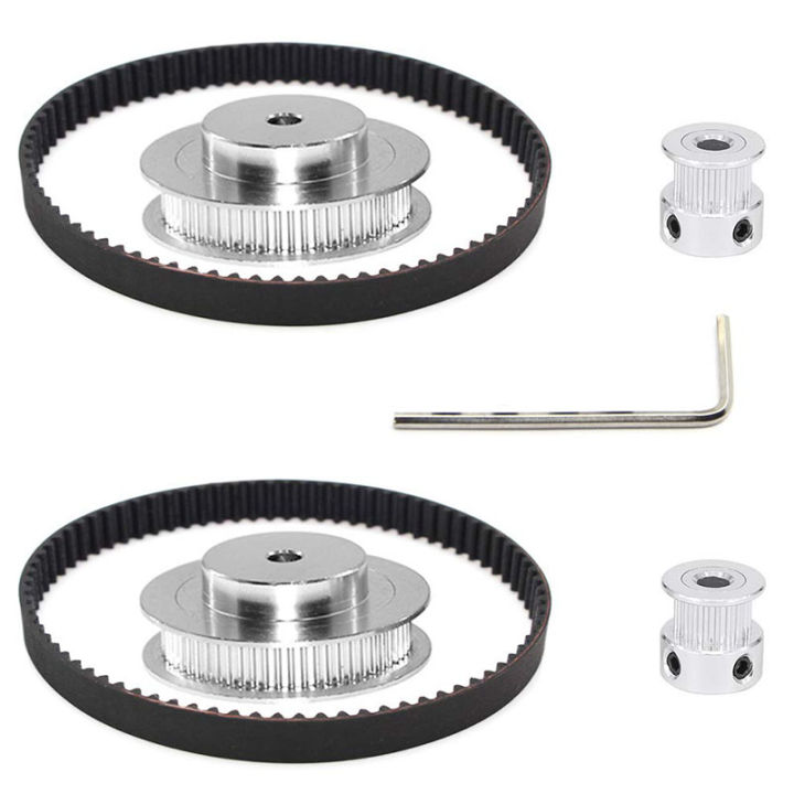 2-sets-of-2gt-timing-wheels-20-amp-60-teeth-5mm-bore-aluminum-timing-pulley-2-piece-set-length-200mm-width-6mm-belt