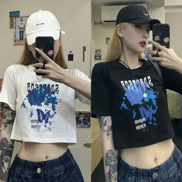 Shop Summer Women Gothic Tshirt Butterfly Crop Tops online - Jan 2024