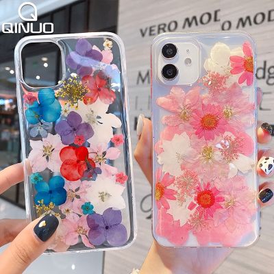 「Enjoy electronic」 Pressed Real Dried Flower Glitter Clear Case For iPhone 12 11 Pro Max Mini XS X XR 8 7 Plus SE 2020 Transparent Soft Color Cover