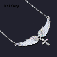 MeiYang แฟชั่นยุโรปและอเมริกา Angel Wings Cross Diamond สร้อยคอจี้ผู้หญิงสีสันสดใส Angel Wing Rhinestone สร้อยคอ