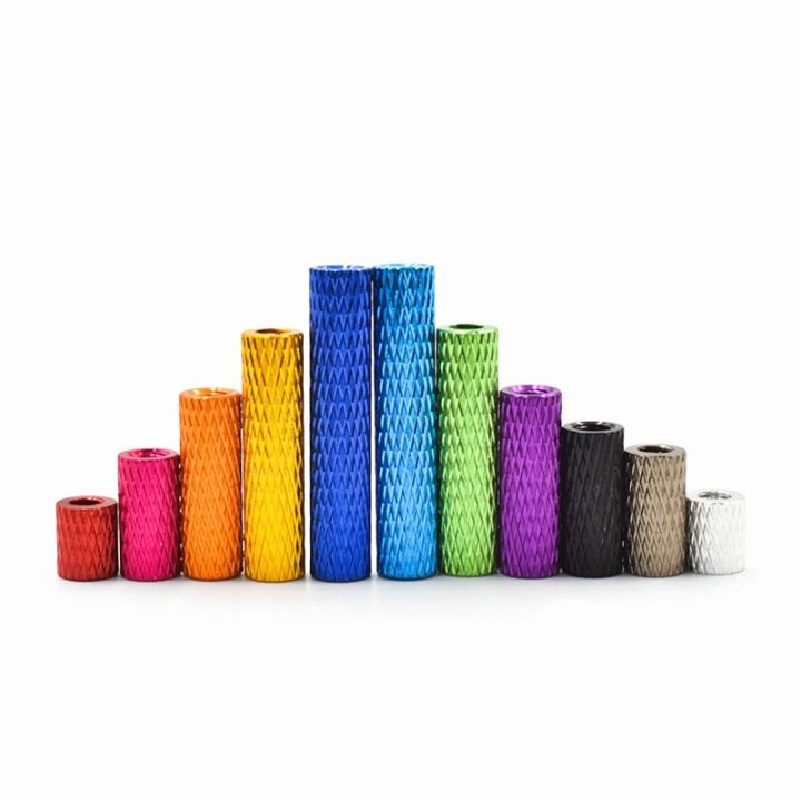 10pcs-lot-aluminum-standoffs-m3-colourful-round-aluminum-knurled-spacer-standoff-studs-m3x6-8-10-15-20-25-28-30-35-37-40-45-50mm