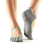 ถุงเท้าโยคะ ถุงเท้าพิลาทิส ยี่ห้อ Toesox - Bellarina Full Toe แบบปิดนิ้ว HEATHER GREYLIMEAID TRIM