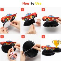 7Pcs Race Car วันเกิด Honeycomb Balls Centerpieces Decor 3D สองด้านตาราง Toppers Photo Booth Props Party Supplies สำหรับเด็ก