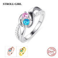 Strollgirl Authentic 925 Sterling Silver Personalized for Love Double Birthstones Promise Ring Sterling Silver Custom Jewelry