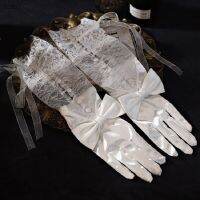 ✹卍✠ MANRAY New French Lace Satin Splicing Bow Long Gloves Bridal Dress Girls Communion Pageant Costume Gloves Wedding Accessories