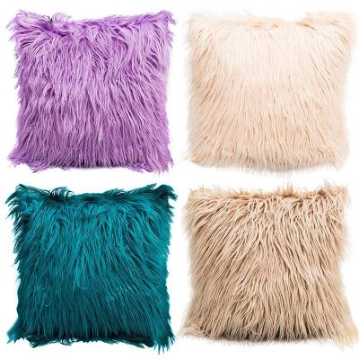 【hot】✺ Soft Artificial Fur Cushion Cover Hairy Faux Plain Fluffy Color Cases Sofa