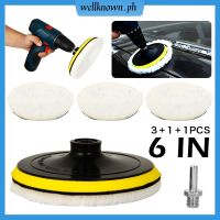 ✑◐☞ 5pcs 6 inch Buffing Polishing Pads Wool Polisher Drill Wheel Mop Kit for Car （3x wool polishing pads； 1x sticky disc； 1x rod）