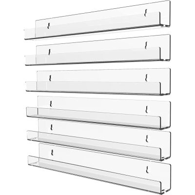 （A SHACK）♗ஐ✷ 6 Pack Acrylic Clear Floating Bookshelf for Kids Room15 Invisible Wall Mounted Hanging Book ShelvesU Modern Picture Ledge Display Toy Storage Vinyl Record Shelf