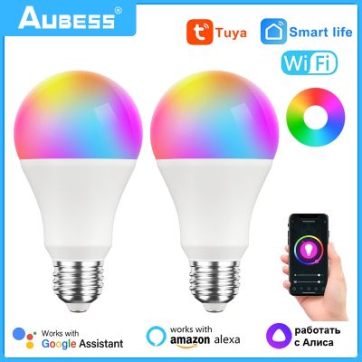 ✾ Aubess Tuya WiFi E27 B22 Smart Dimmable Bulb RGBCW 100-240V LED Light Smart Life App Control Support Alexa Google Home Alice