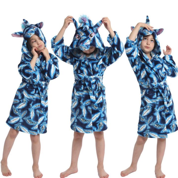xiaoli-clothing-เด็ก-toweling-unicorn-robe-soft-bath-robe-เด็กวัยหัดเดิน-nightrobe-ชุดนอนการ์ตูนสัตว์-casual-home-เด็กทารกเสื้อคลุมอาบน้ำ