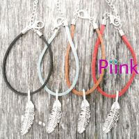 Piinkstore - สร้อยข้อมือหนังชามัวร์ จี้รูปขนนก สร้อยคอหนัง สร้อยคอแฟชั่น เครื่องประดับผู้หญิง ผู้ชาย