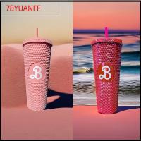 78YUANFF พร้อมหลอดดูด ขวดน้ำหลอด Barbiee Studded Tumbler อุปกรณ์ปาร์ตี้ตุ๊กตาบาร์บี้ ถ้วยบาร์บิสีชมพู Bling Bling ภาพยนตร์บาร์บี้ ถ้วยดื่มน้ำ ฟิตเนสท่องเที่ยว