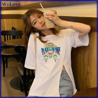 We [Love] เสื้อคอกลมแขนสั้นสำหรับผู้หญิง,เสื้อยืดผ่า Y2K ทรงหลวมพิมพ์ลายบอลลูนเสื้อยืดผู้หญิงแฟชั่น