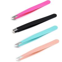 Colorful Hair Removal Tweezers Stainless Steel Eyebrow Tweezers Pink Slanted Black Tip Point Face Harmless Makeup Tool 1pc