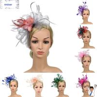 AMBOAE ผู้หญิง การแข่งขันรอยัล Fascinator ผม ลูกปัดขนนก ที่คาดผม กิ๊บติดผมดอกไม้ ผ้าโพกศีรษะ