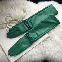 Female Long Genuine Leather Gloves,100 Sheepskin Womens Long Gloves,Green Winter Long Real Leather Gloves Cold protection