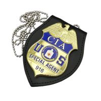 【CC】 U.S. CIA Insignia FBI Agent Metal Badge NO.916 With Leather Cover Detective Movie Prop