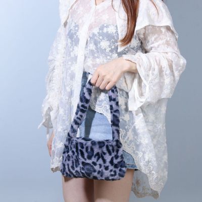 CACTU Fashion Mini Shoulder Bag Winter Leopard Print Plush Underarm Handbag Purse Faux Fur Women Girls Soft Cow Print