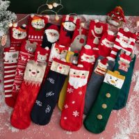 ♣☼  Christmas Women Sock Winter Warm Kawaii Socks Soft Cotton Cute Santa Claus Deer Socks for Girl Christmas Box Packing Gift Socks