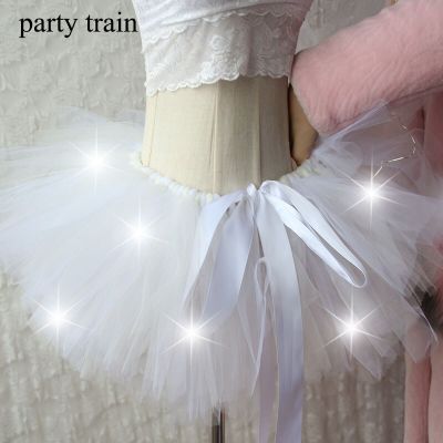 ‘；’ New Arrival Women Tulle Tutu Skirt  Mini Fancy  Petticoat Fluffy Yarn Ballet Dance Halloween Led Light Up - Rave