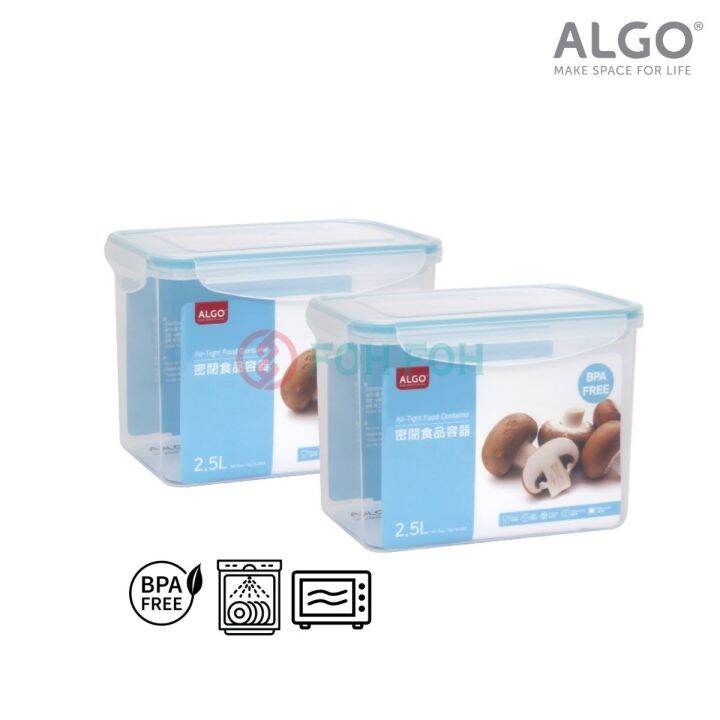 Algo 2.5L Plastic Airtight Stackable Food Container Rect 2P Set