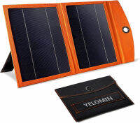 YELOMIN Solar-Charger-Power-Bank - Portable Charger with 3 Fast Charging USB-A/USB-C Ports(5V/3A Max), 20W Outdoor Foldable Solar Panel Built-in 20000mAh Battery Bank with Flashlight for Camping Travel Orange 20000mAh