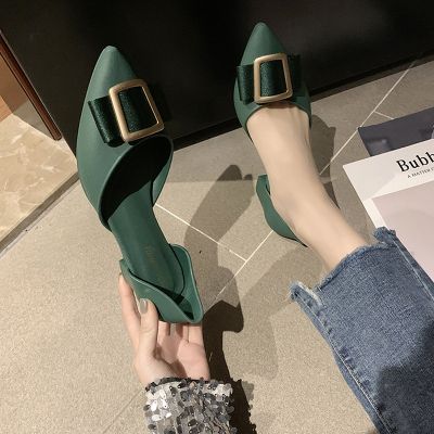 Foreign trade plastic sandals with thick with ins in her red tide han edition square buckle pointed high-heeled shoes fashion jelly shoes
