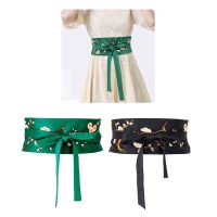 HOT★Elegant Women Embroidered Bow Tie Obi Belt Corset Sash Tie Wide Waistband