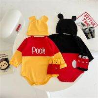 Baju Monyet Baybaru Bayi Lahir Musim Semi Topi Kaus Kaki 3 Potong ชุด Kartun Mickey Mouse Pooh ชุด Anak Perempupan Anak Laki-Laki Kostum Jumpumpelan Lengan Jumpsang