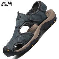 Summer Mens Sandals Breathable Genuine Leather Outdoor Sandals Luxury Mens Summer Casual Shoes Men Slippers Sandals Hot Sale