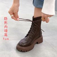 รองเท้าบูท Caohuatang3Cowhide สำหรับผู้หญิง Sepatu BOOT Pendek พื้นหนารองเท้าผู้หญิงผ้ากำมะหยี่สำหรับผู้หญิง2023ฤดูใบไม้ร่วง/ฤดูหนาวรองเท้าบูท Martin ยกระดับและ Bootscaohuatang3