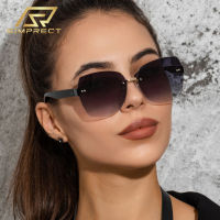 SIMPRECT Gradient Rimless Sunglasses Women 2022 Luxury nd Designer Fashion Big Square Sun Glasses Vintage Shades For Women