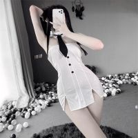 New Sexy Office Lady Cosplay Costumes With Tie Erotic Lingerie Women Stewardess Outfit Sexy Backless Babydoll Dress Stocking Set