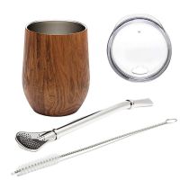 Yerba Mate Gourd Tea Cup Set 12Oz,Double-Wall Stainless Coffee Water Cup With Lid 1 Bombillas Straws Filter Spoon&amp;Brush