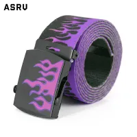ASRV Printed canvas belt, flame pattern, fashionable all-match nylon woven belt
