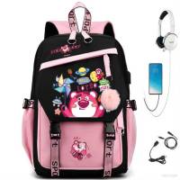 Lotso strawberry bear Backpack for Women Men Student Large Capacity Breathable Printing Fashion  Multipurpose Bags