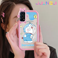 Jlingji เคสสำหรับ OPPO Reno 5 4G Reno 5 5G Reno5 K Find X3 Lite เคสการ์ตูนโดราเอมอนที่น่ารักสร้างสรรค์สีสันสดใสเคสซิลิโคนเลนส์กล้องถ่ายรูปแบบนิ่มมอนสเตอร์น้อยเคสโปร่งใสกันกระแทกแบบใสง่าย