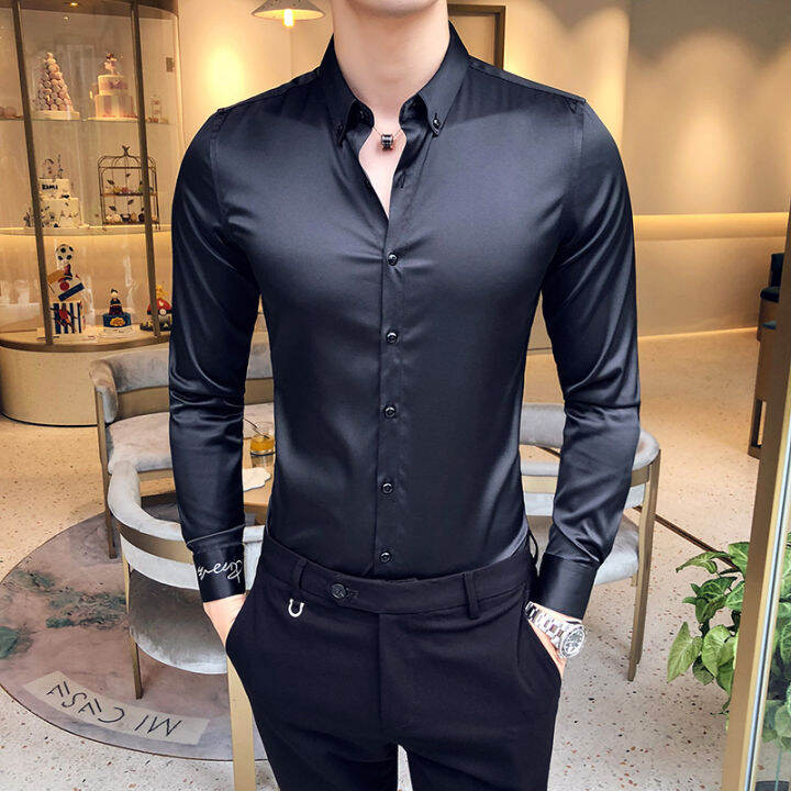 ขนาดบวก5xl-m-4สี-neckline-เย็บปักถักร้อยเสื้อหรูหราผู้ชายแขนยาวสลิมฟิตลำลองธุรกิจเสื้อสังคมชุดเสื้อ