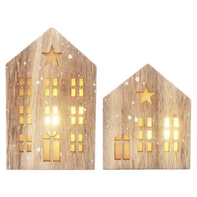 Christmas Village House Christmas Hanging Wooden House with Led Lights Hanging Decorative Wooden Art Crafts Party Supplies with Led Lights great gift