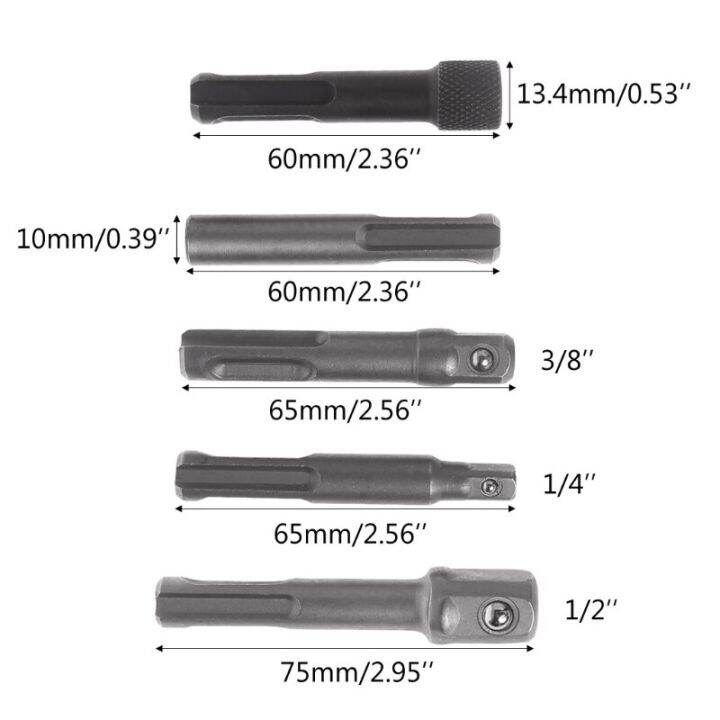 hh-ddpj5pcs-sds-plus-1-4-hex-socket-driver-hammer-drill-bit-chuck-adaptor-bar-kit-set