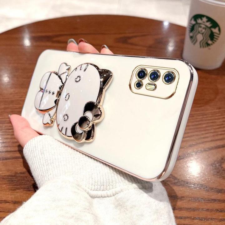 folding-makeup-mirror-phone-case-for-vivo-v17-v19-neo-case-fashion-cartoon-cute-cat-multifunctional-bracket-plating-tpu-soft-cover-casing