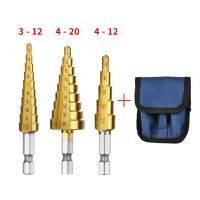 3-12 4-12 4-20 4-32mm HSS ร่องตรง Pagoda Step Drill Bit Titanium Coated Wood Metal Hole Cutter Core Drilling Tools Set