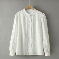 【มีไซส์ใหญ่】Plus Size XL-4XL Womens Elegant Office-wear Tops Long Sleeved Button Up A-line Fashion Blouses with Beading