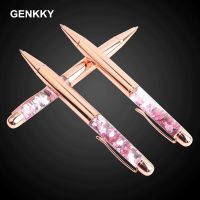 GENKKY Rose Gold Pen Kawaii luxury Crystal Ball Pens For School Office Flow Oil Crystal Gold Foil Metal Gift Pens Writing 0.7mm Pens