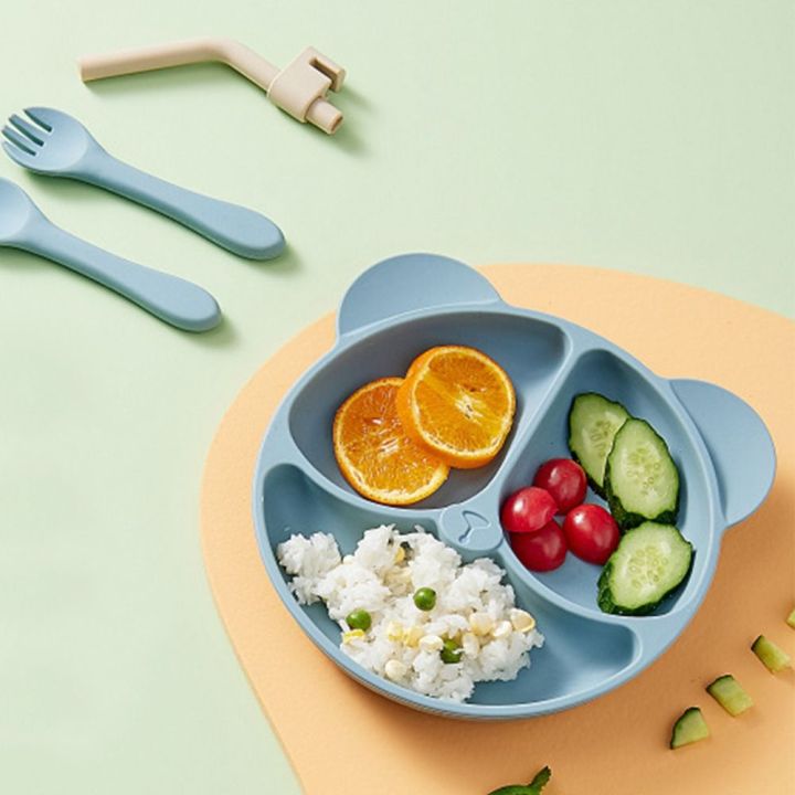 taz1345-น่ารักน่ารักๆ-ของใช้ในครัวเรือน-เครื่องมือฝึกการกิน-เรียนรู้ที่จะกิน-ชุดเครื่องใช้บนโต๊ะอาหาร-หมีสำหรับเด็ก-เด็กตรัสรู้-ช้อนและส้อม-จานอาหารค่ำทารก-จานสำหรับเด็ก-แผ่นดูดซิลิโคน