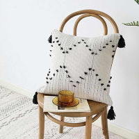 White Black Geometric cushion cover Tassels pillow cover Woven for Home decoration Sofa Bed 45x45cm30x50cm