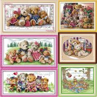 oneroom Happy Bear family the teddy bear DMC Frabric DIY handwork Embroidery Chinese Cross Stitch Kits Cross-stitch set