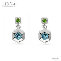 LenYa Jewelry ต่างหูเงินแท้ ประดับบลูโทแพซ (Blue Topaz) และโครมไดออพไซด์ (Chrome Diopside) ดีไซน์ทรงหกเหลี่ยม