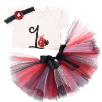 Infant Kids Ladybird Costume Kids First Birthday Jumpsuits + Skirt Sets Party Clothing Flowers Rainbow Tutu Dress Shiny Clothes